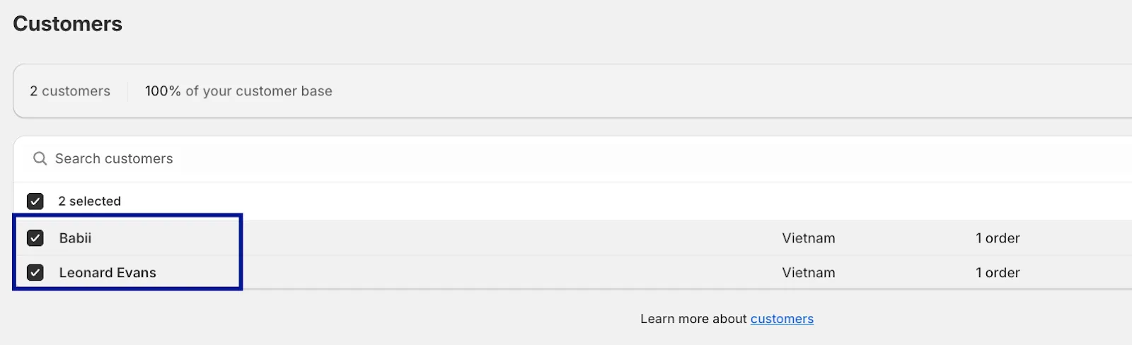 You can select individual customers by checking the boxes next to their names